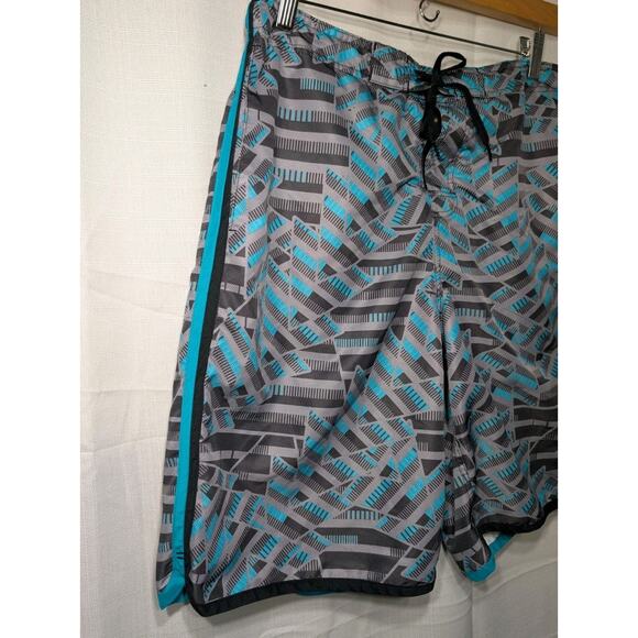 Nike Mens Swim Shorts Trunks L Blue Gray Geometric Print Logo Drawstring Pockets - Picture 4 of 8